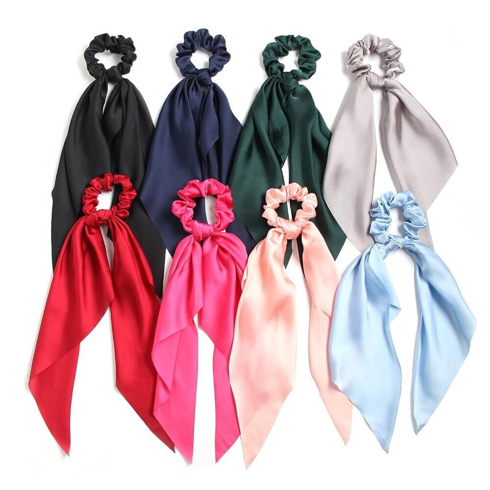 Hair Scarf Scrunchies for Women - Satin Hair Ties Plain Hair Bobbles Solid Color